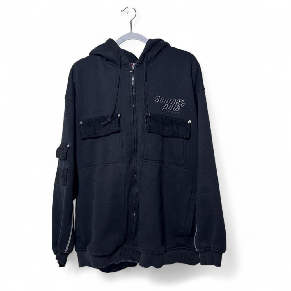 Black South‎ Pole hoodie heavyweight full zip with hood XXL Y2K  #skater